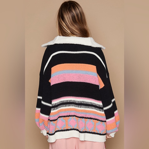 99. POL LAST 1! Ski Pullover Sweater Oversized Chenille Flower Long Sleeve Zip - Picture 4 of 6